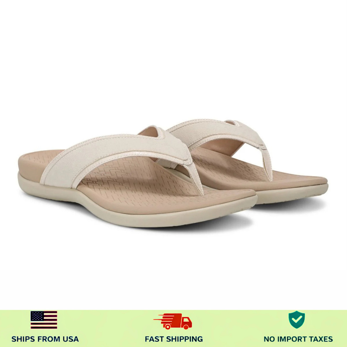 Vionic Tava Toe Post Sandal, Cream Suede – US Stock, Free Shipping