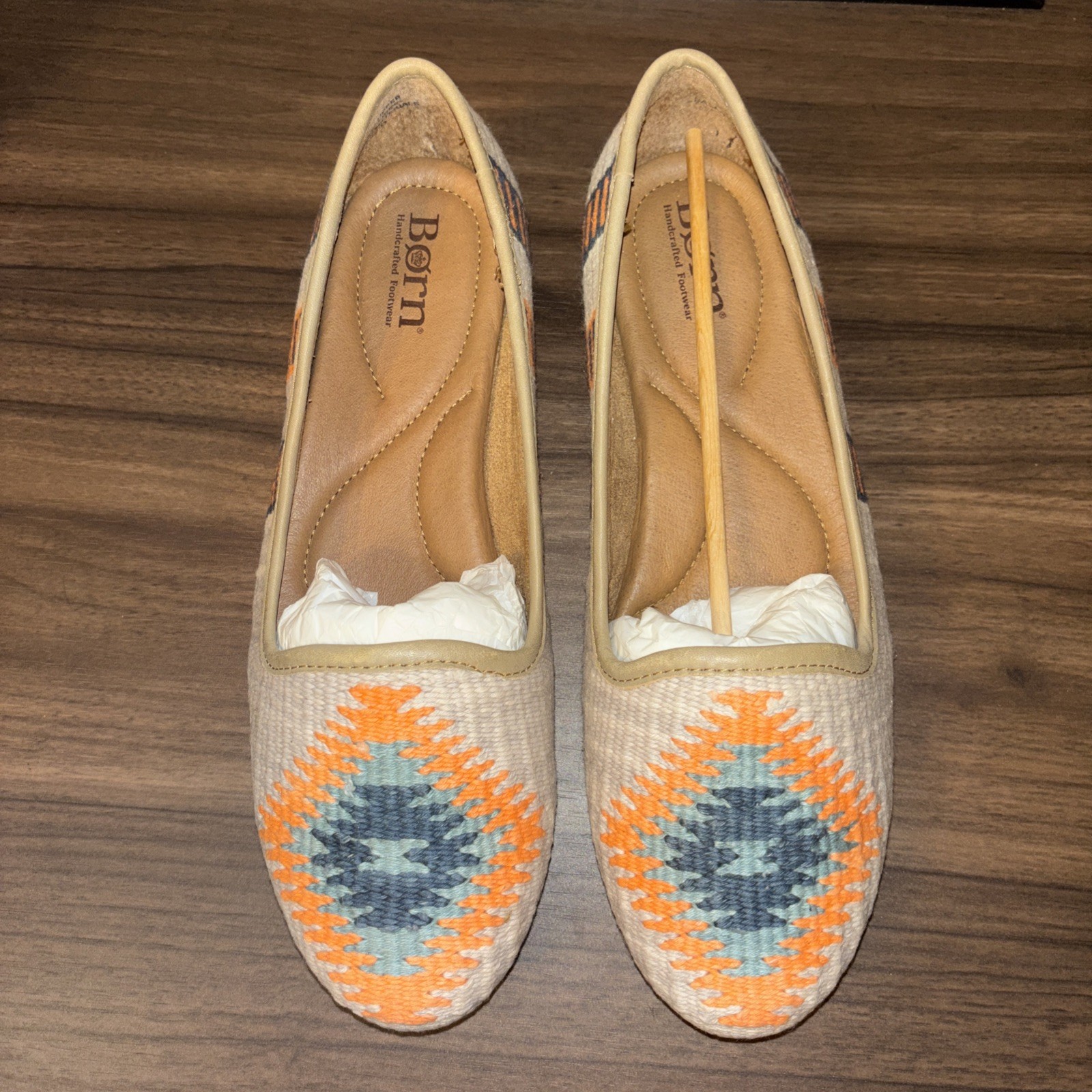 New Born 10 M Giselle Flats Orange Gray Aztec Slip On Woven Textile Leather