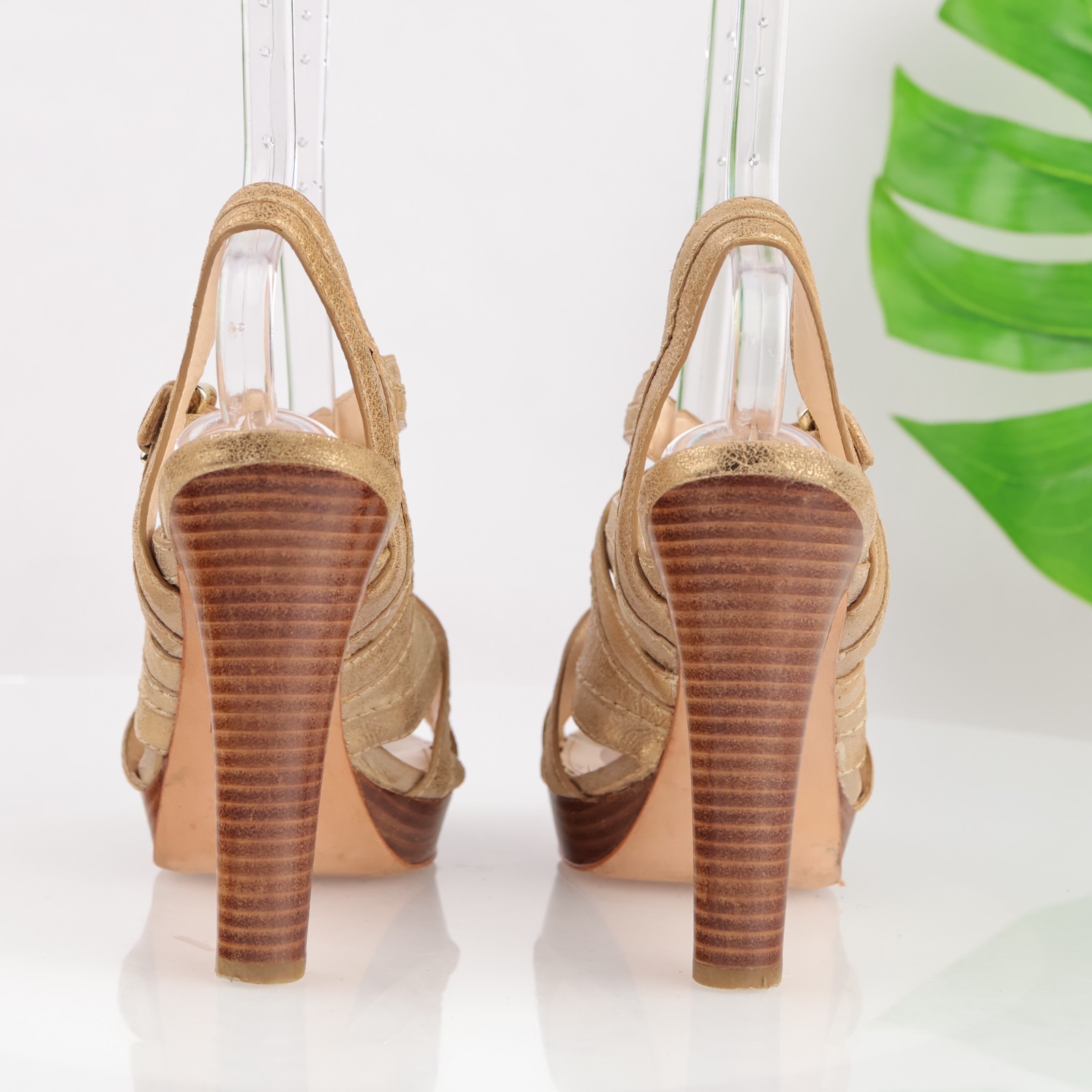 Coach Womens Brynne Sandals Size 9.5 Gold Leather Strappy Platform Heel Shoes