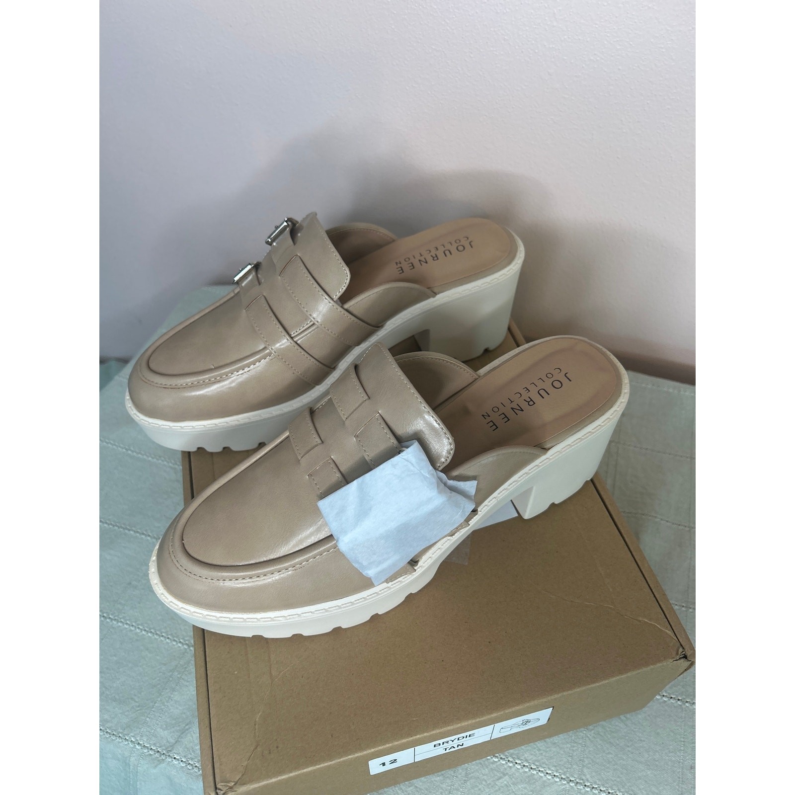 Journee Collection Brydie Women’s Tan Platform Mule Pump Tru Comfort Foam Sz 12