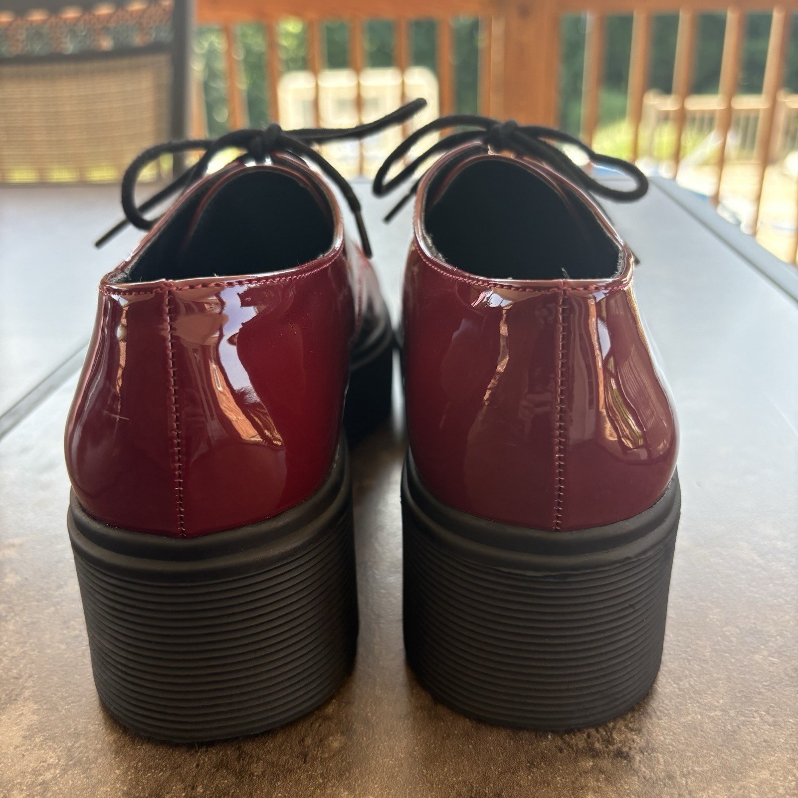 Forever 21 Patent Leather Chunky Oxford Glossy Platform Shoes Size 9 Red Wine