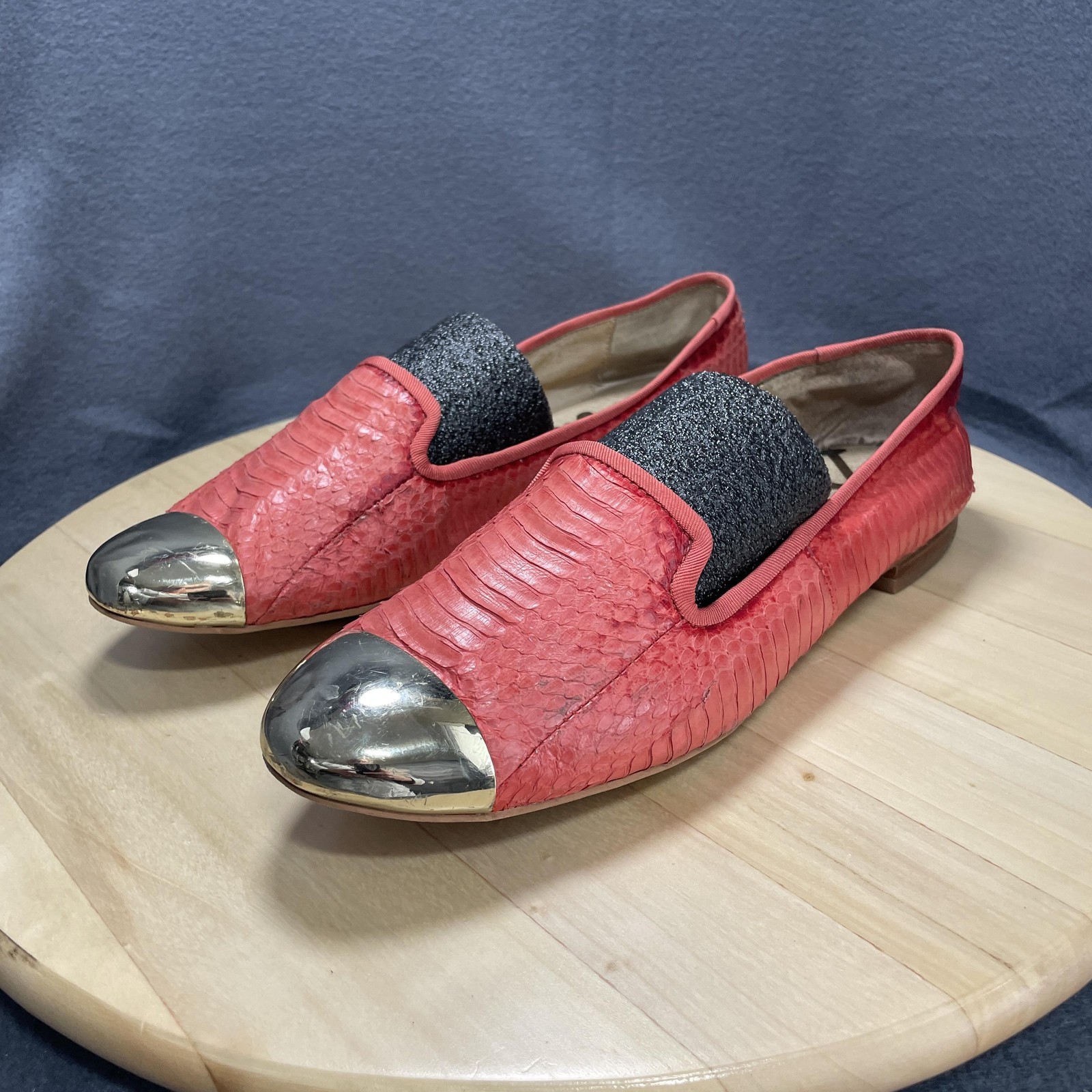 Sam Edelman Shoes Womens Size 8 Snake Embossed Metallic Cap Toe Loafers Flats