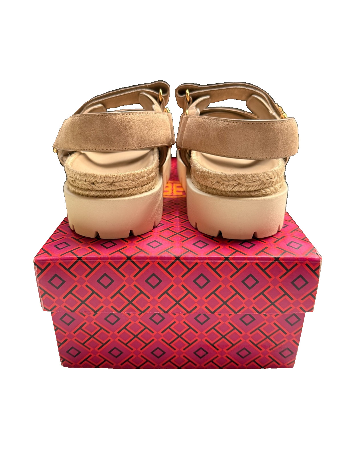 Tory Burch Women’s Kira Sandals, Brown with Gold Logo and White Sole, Sz 8