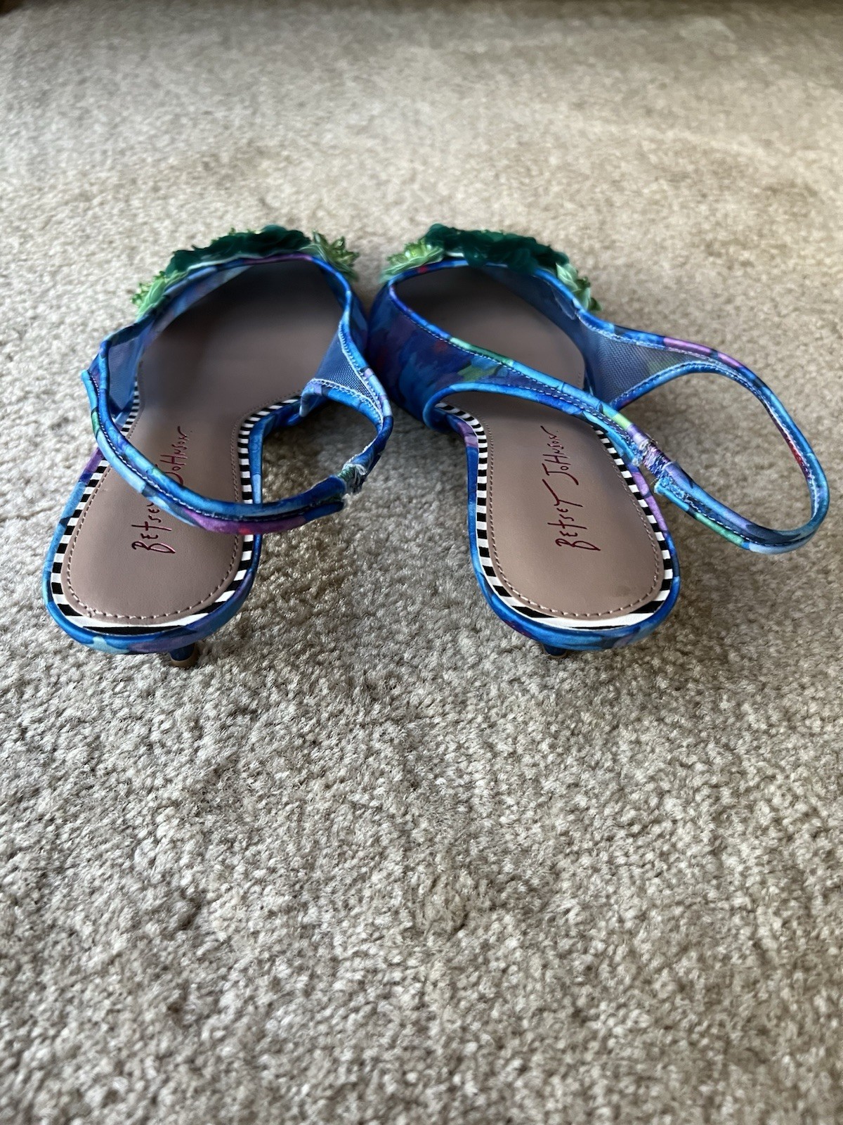 Betsey Johnson Blue Green Floral Pointed Toe Slingback Heels Women 9 Pre-Owned