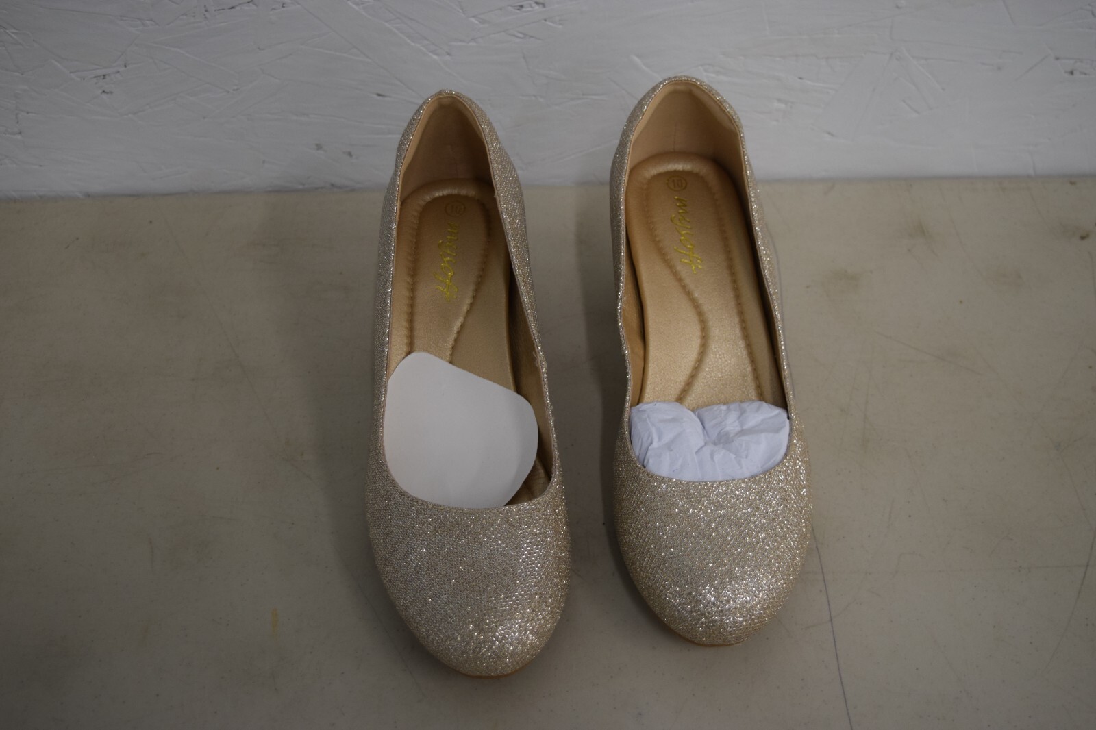 Mysoft Gold Glitter Chunky Heel Pumps Size 10