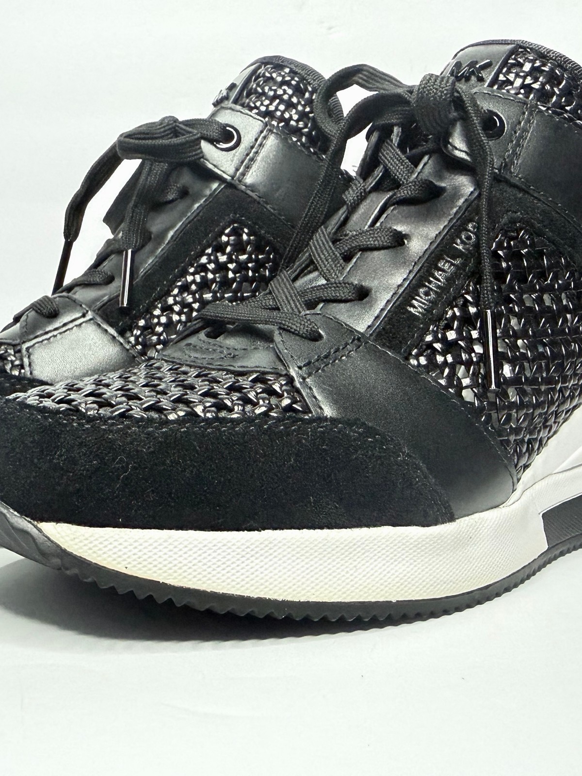 Michael Kors Georgie Trainer MK Signature Black Wedges Sneakers Women Size 8