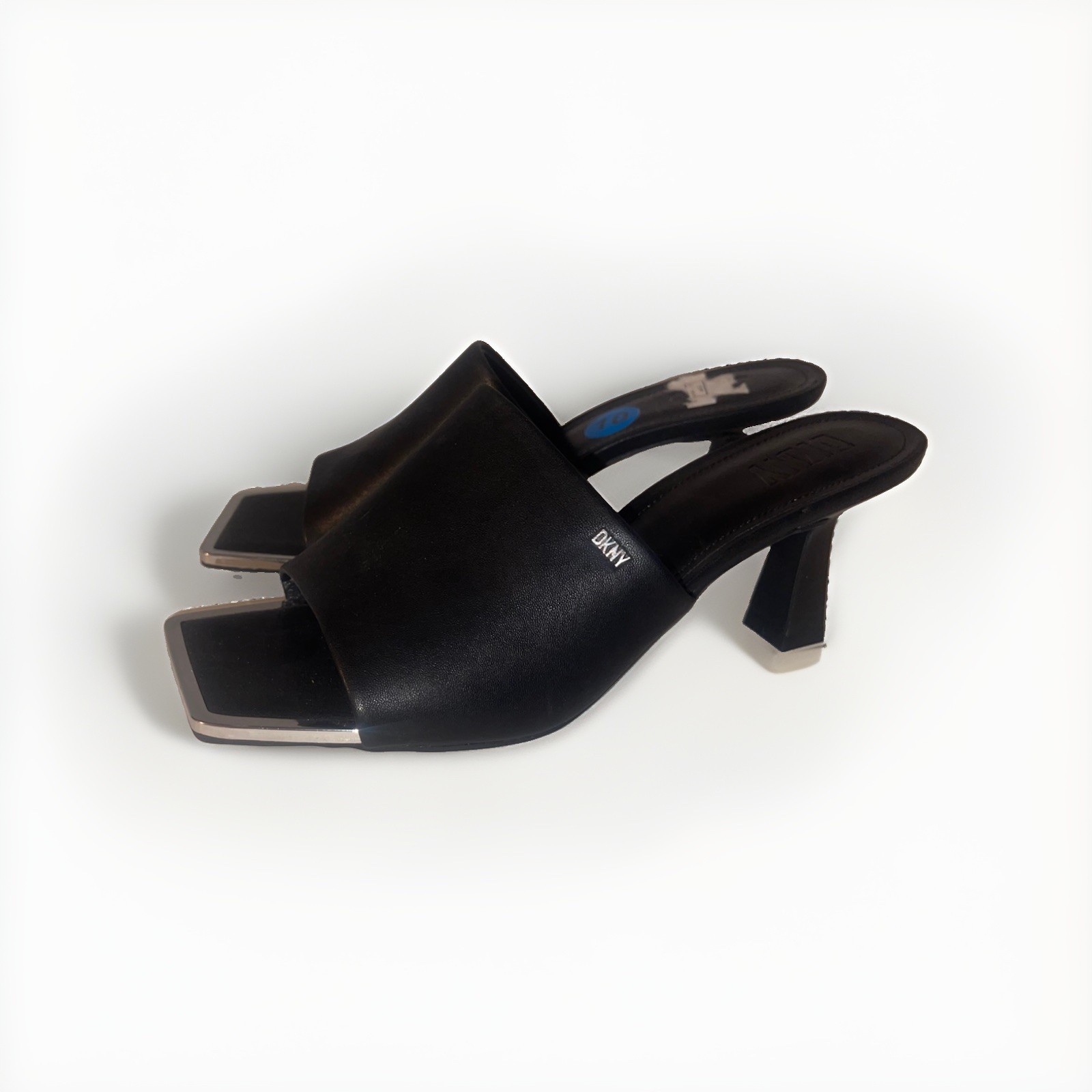 DKNY Black Slip On Square Open Toe Heels Women’s Size 10 Block Heel Designer