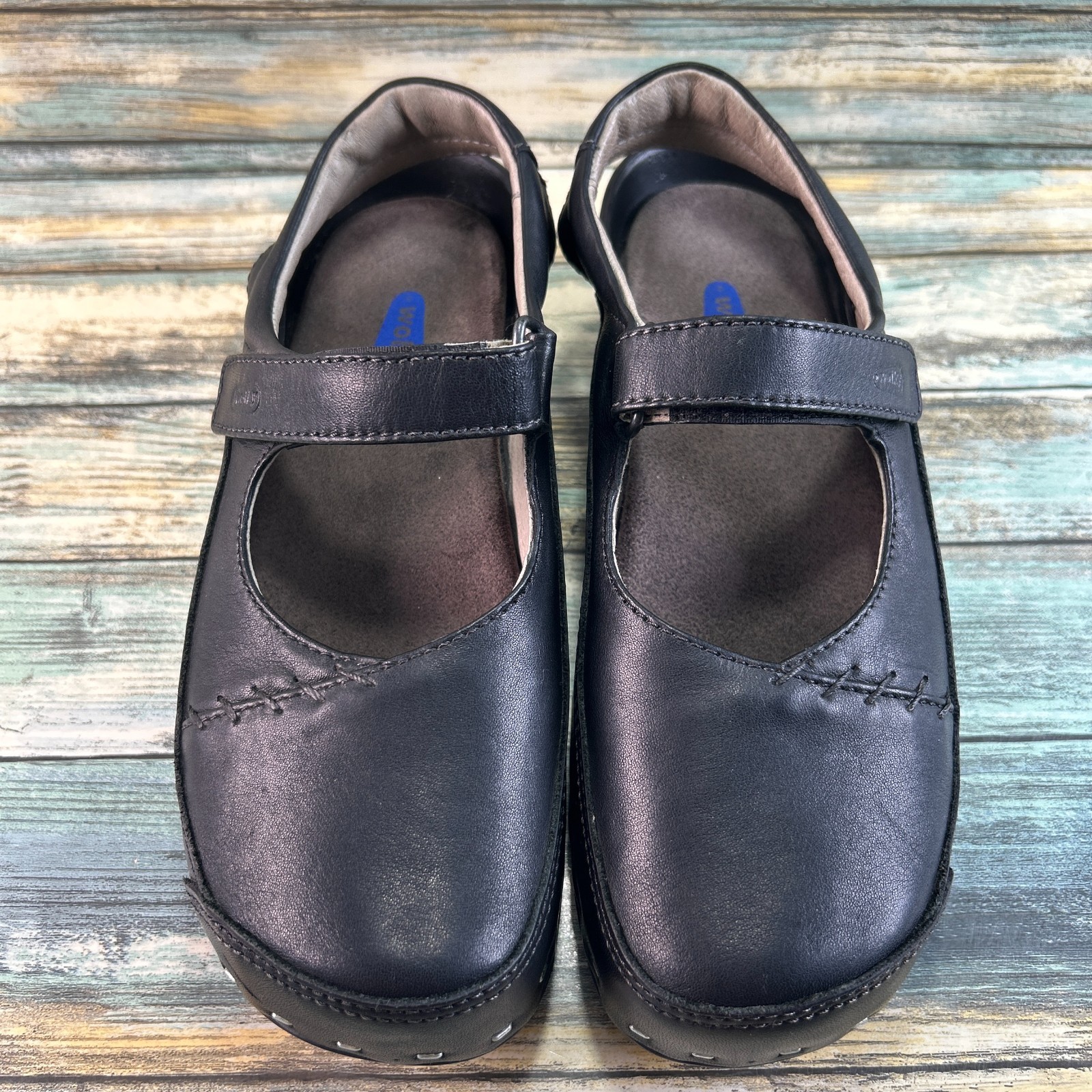 WOLKY Cloggy Mary Jane Clog Size 7 Black Leather Casual Comfort Adjustable Shoe
