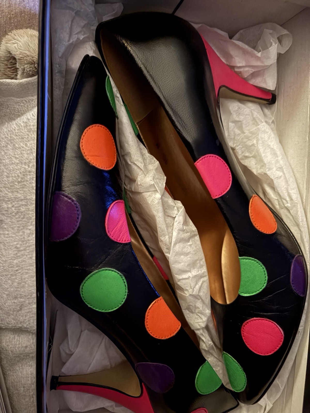 Vintage Proxy Black Multi Color Dots Pumps 2.5 Heels Size 8.5 Medium In Box