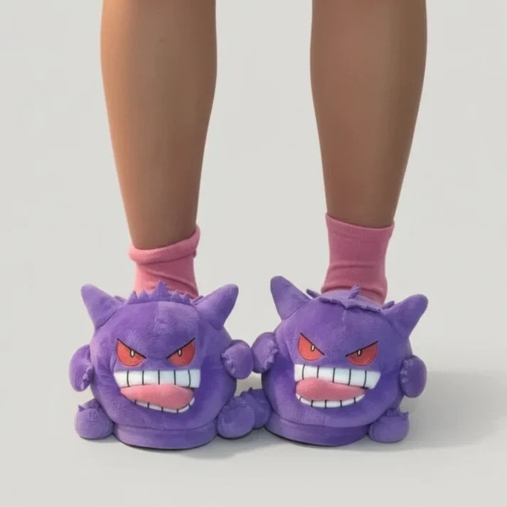 Gengar Plush Slippers – Fuzzy Ghost Pokemon Spooky Cute Indoor slipper
