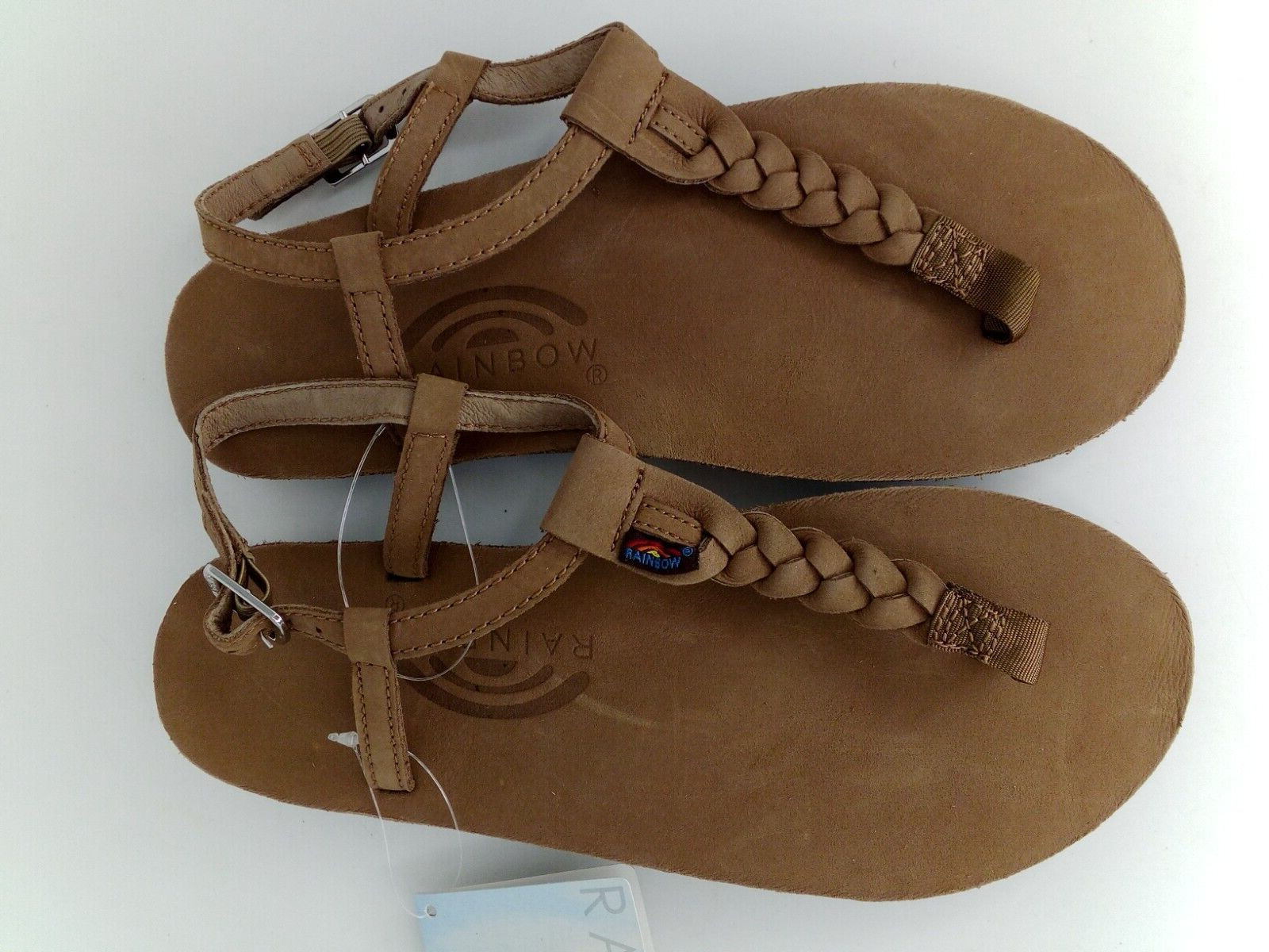 RAINBOW WOMAN’S T-STREET SINGLE LAYER SANDALS CENTER BRAID STRAP, BROWN, 5.5-6.5