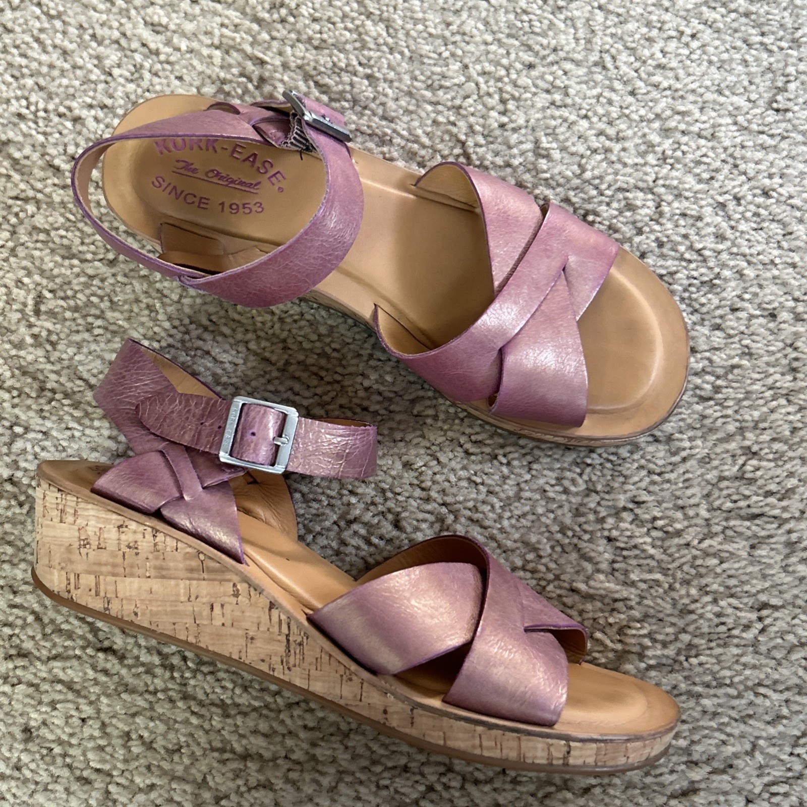 Kork-Ease Size 7 38 Women’s Leather wedge sandals, Orchid Pink Color