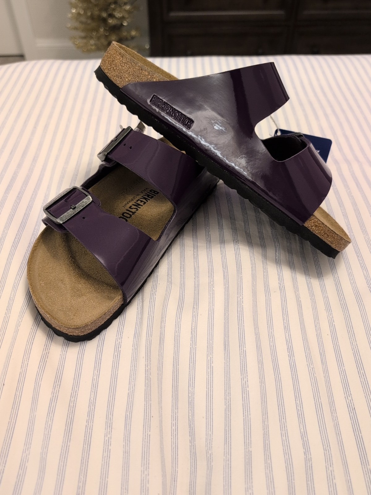 Birkenstock Arizona Plum Purple Birko Flor Patent Narrow Width Women Size 10 New