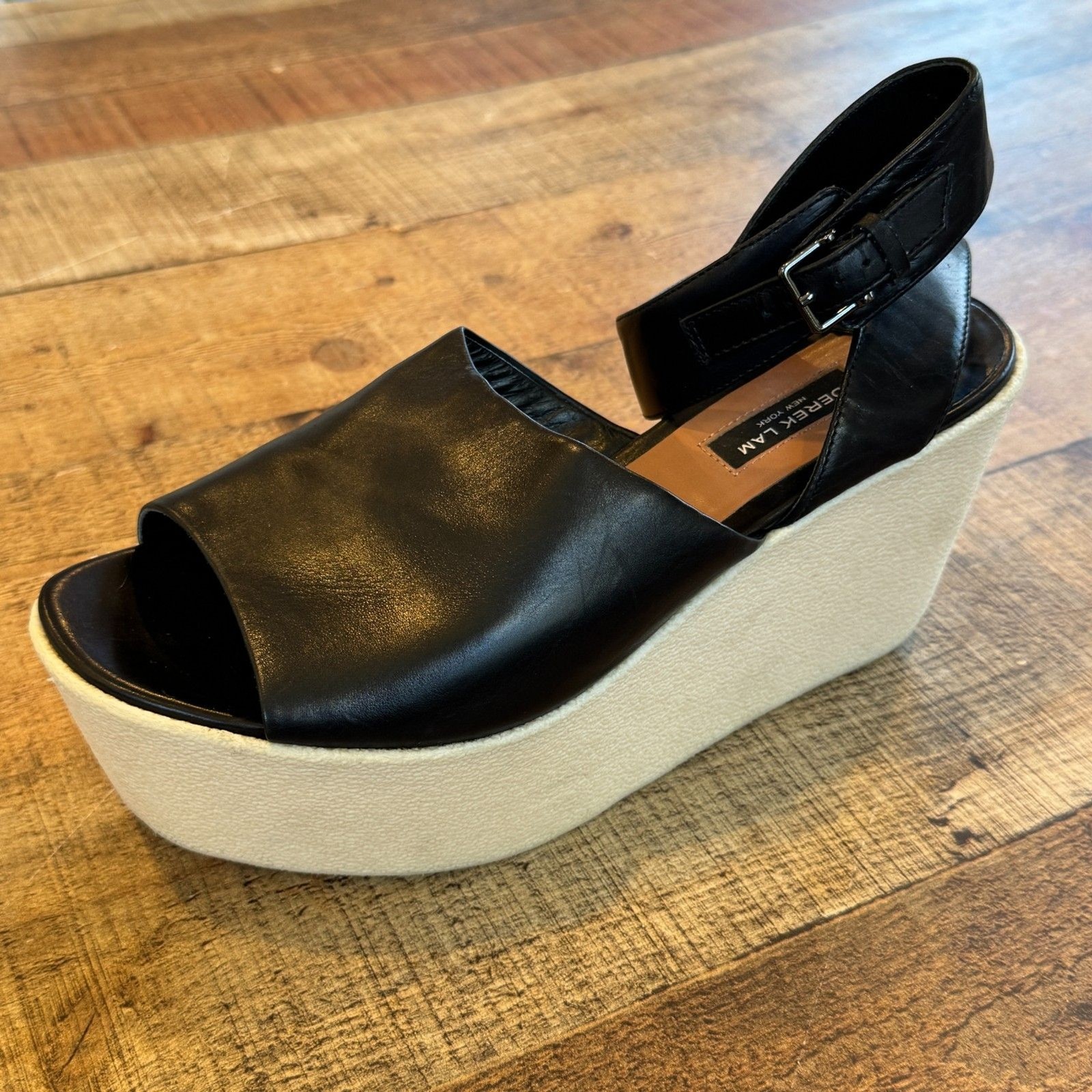 Derek Lam Fabian Platform Sandals Black Leather Size 10 White Soles