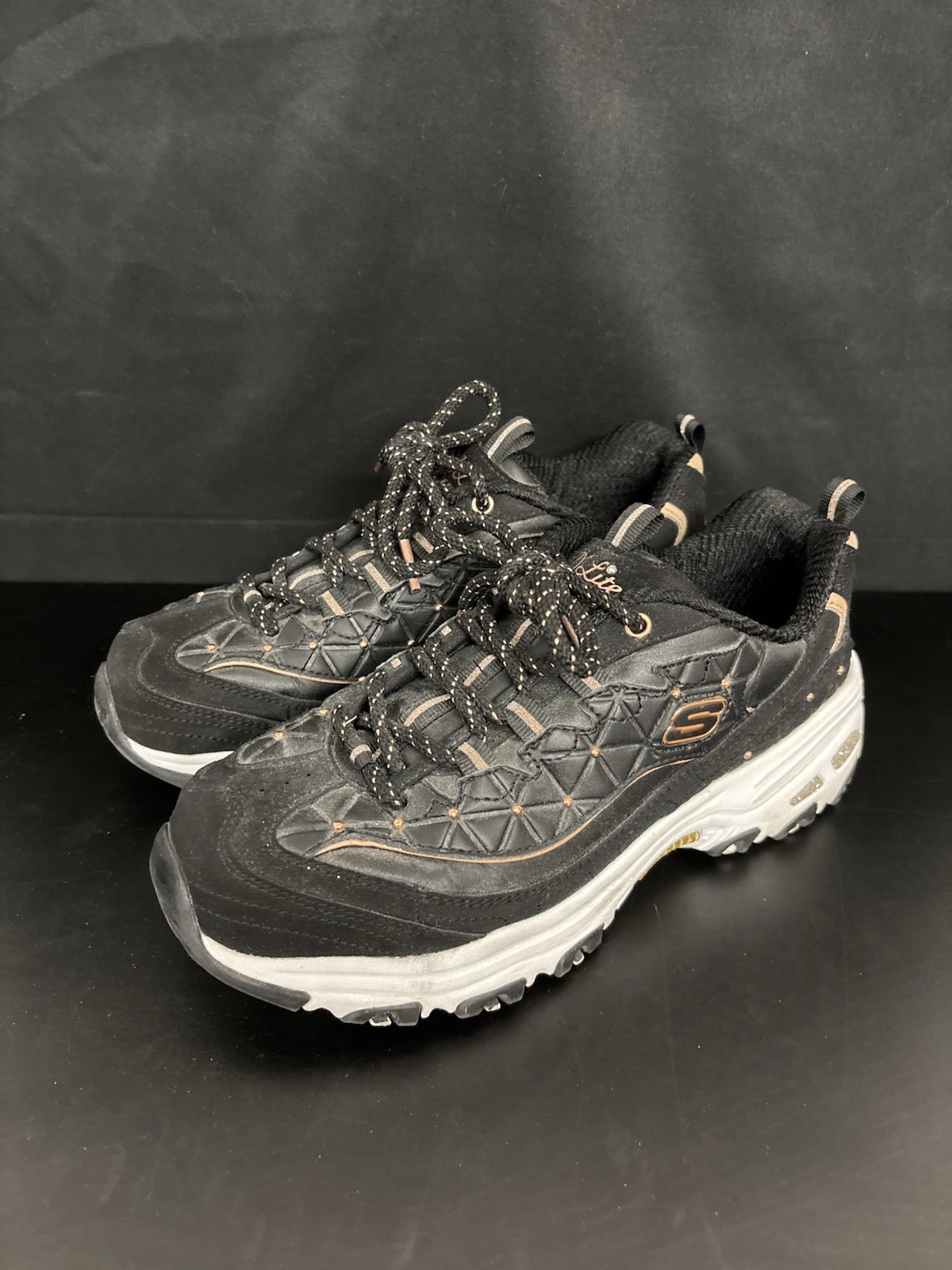 Womens Skechers D’Lites Black Memory Foam Athletic Shoes