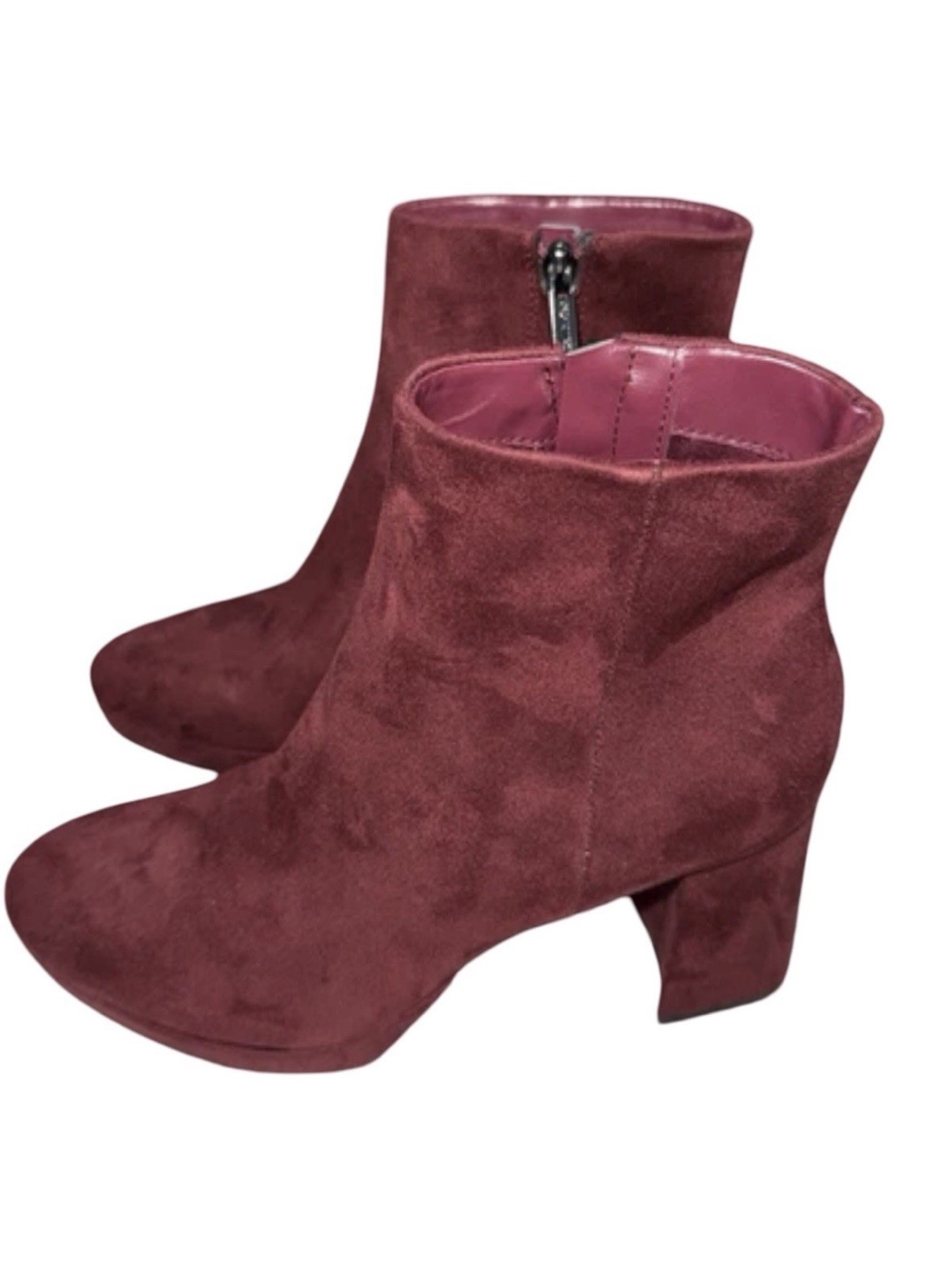 CALVIN KLEIN KCUDA2 Burgundy Faux Suede 2.5″ Block Heel Boots Women’s Size 6M