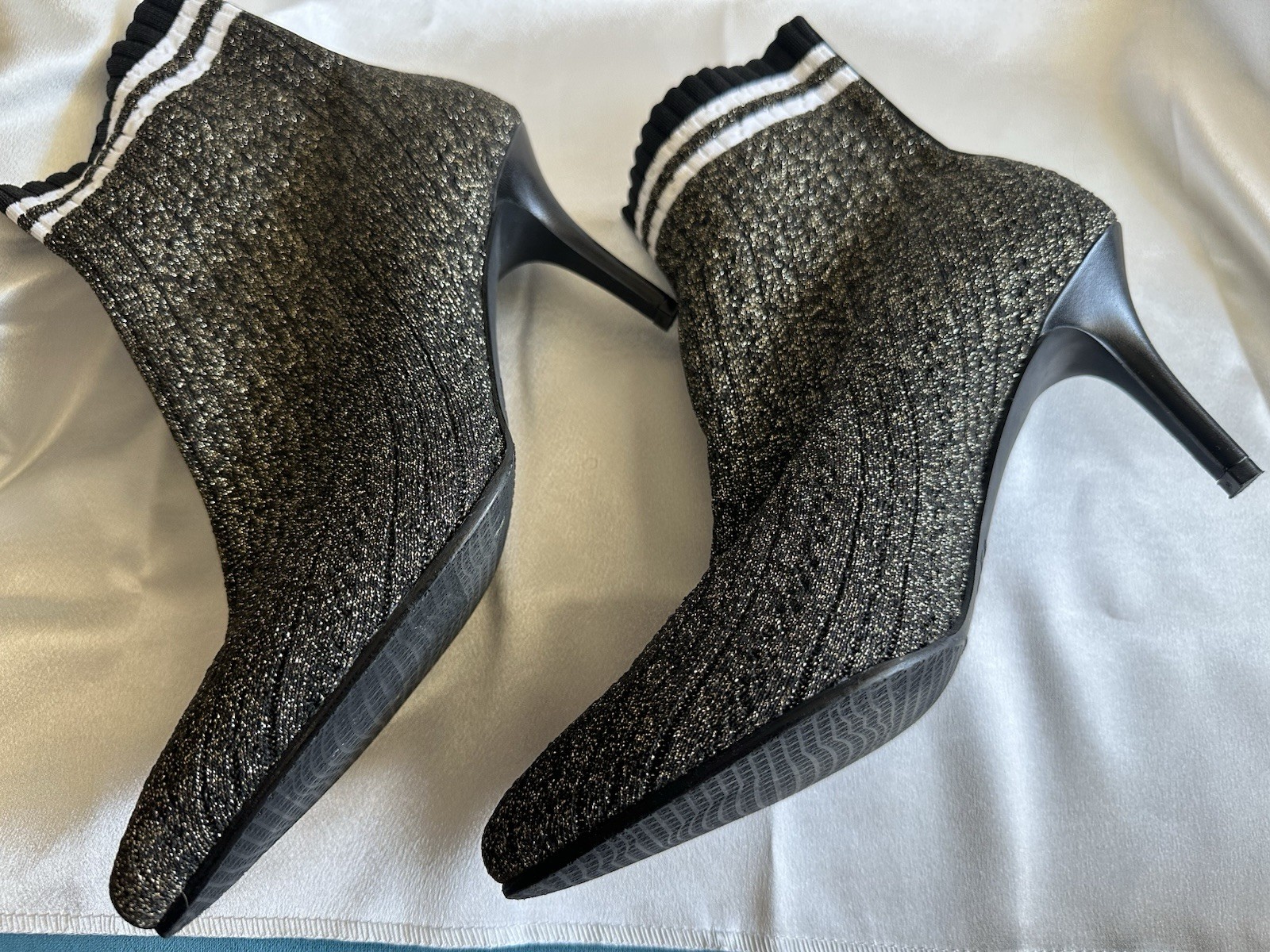Stewart Weitzman Waverly Sock Booties, Gold 3.25” Heel