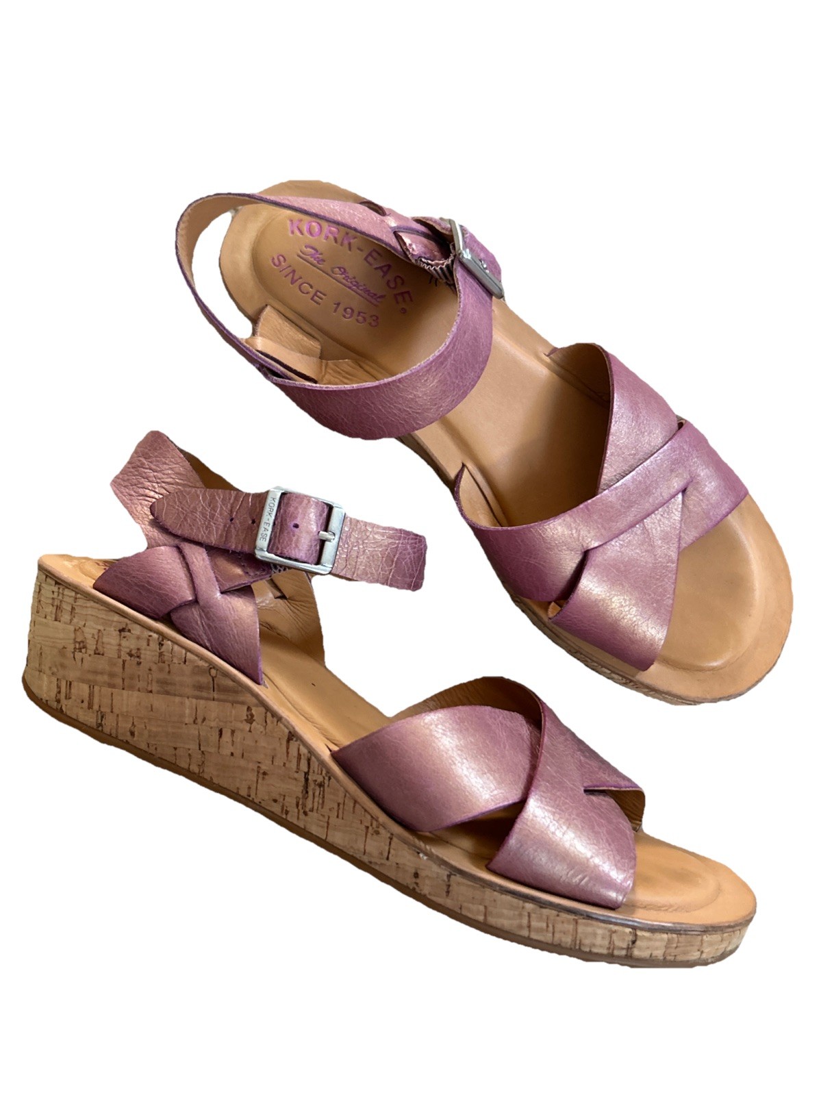 Kork-Ease Size 7 38 Women’s Leather wedge sandals, Orchid Pink Color