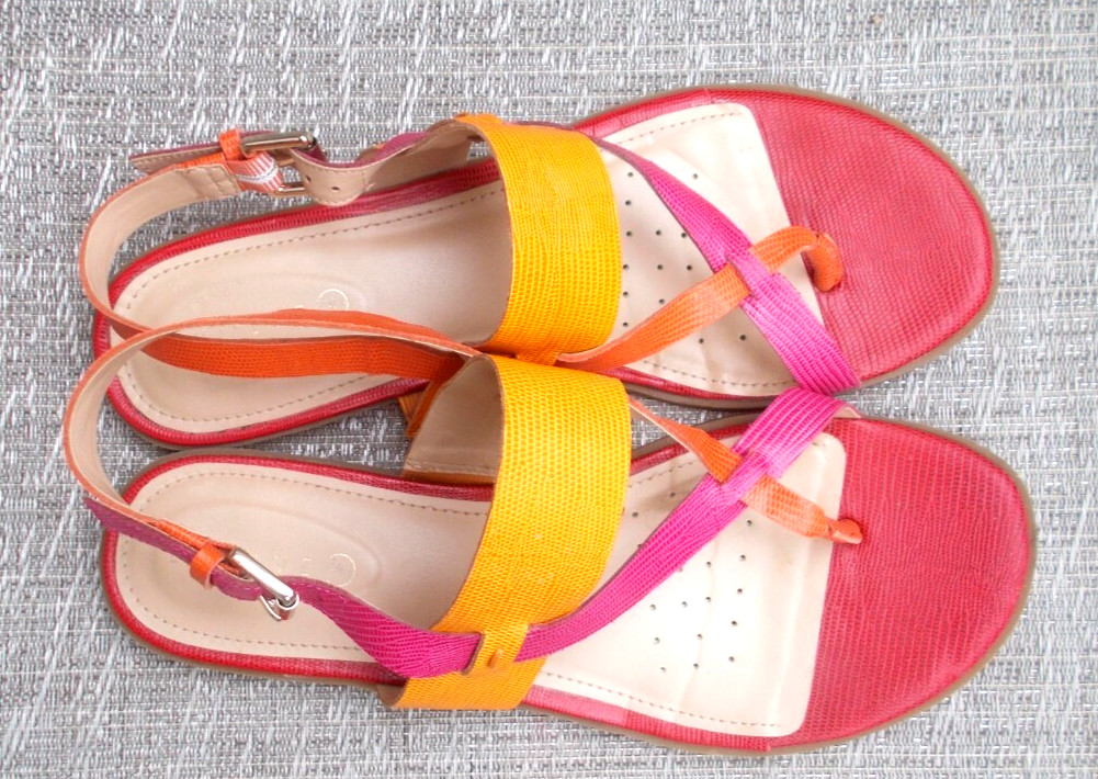 TALBOTS SANDALS «DVAVAH» Red Orange Pink Reptile Leather Ankle Strap Women’s 8M
