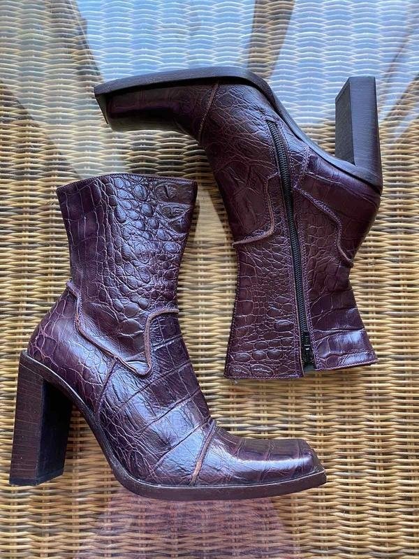 Women Navy Boot Boots Burgundy Leather 37 #B9TG