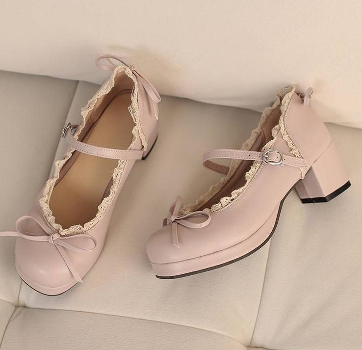 Women’s Faux Leather Block Heels Bow Mary Jane Dress Casual College Preppy Shoes