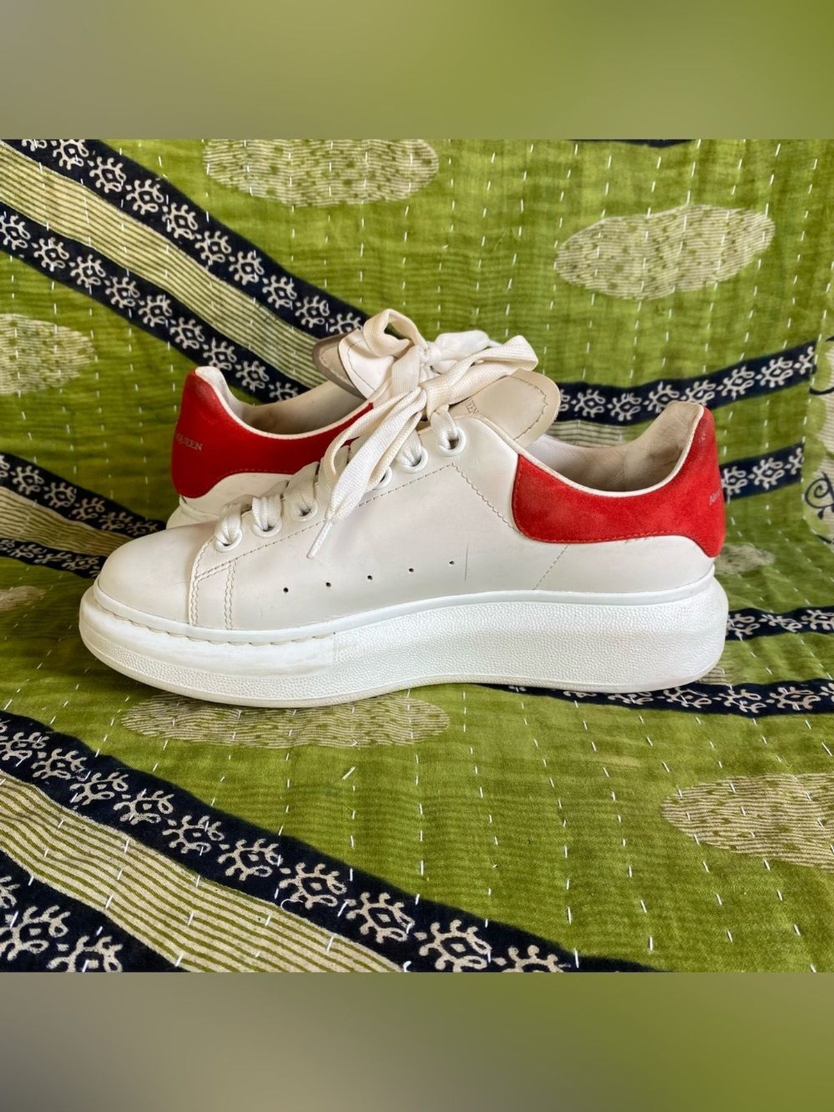Alexander McQueen White/ Red Oversized Leather Lace Up Sneakers EU 37.5/ US 7.5