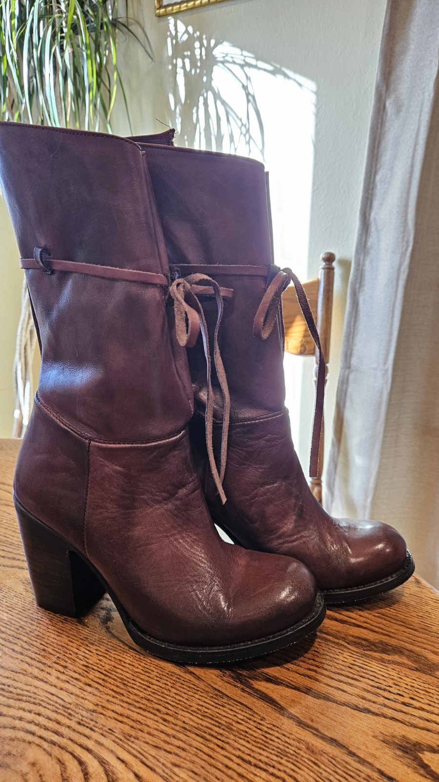 Freebird By Steven FB Guilt Brown Leather Lace Up Mid-Calf Boots Round Toe 8
