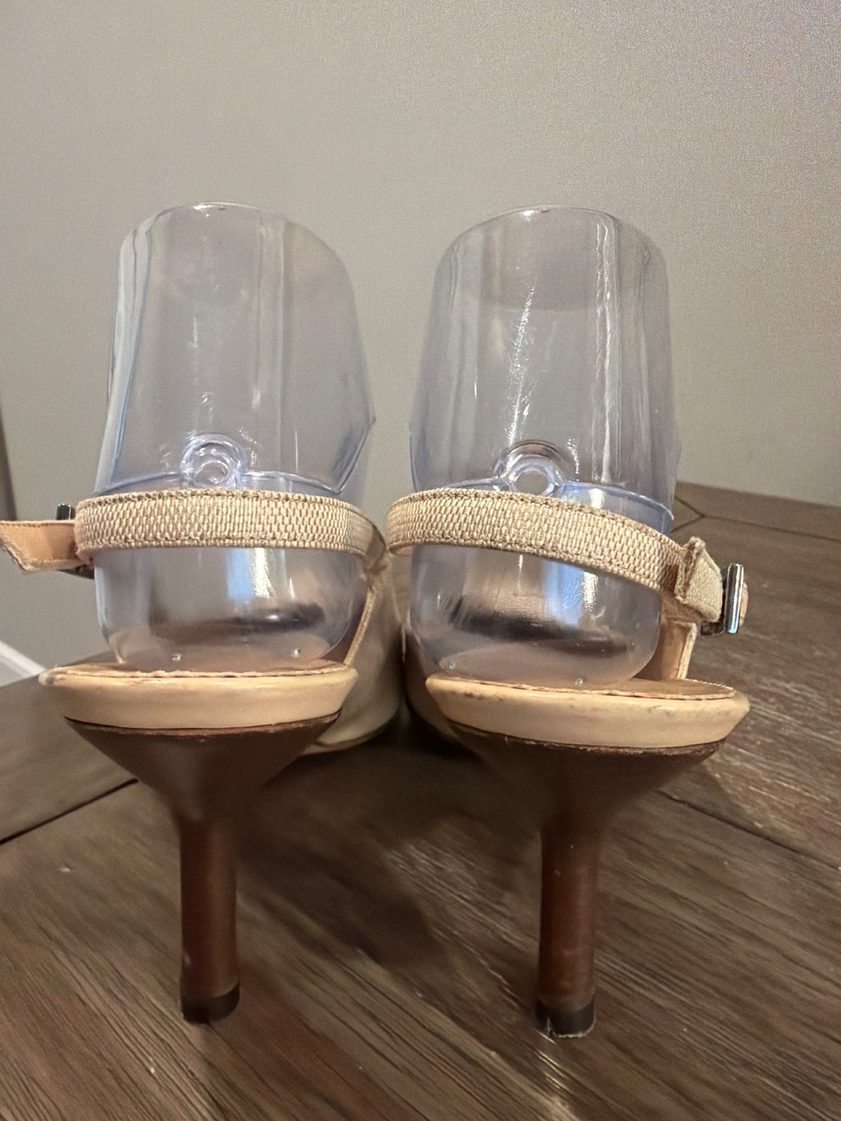 GUCCI Vintage Beige Leather Canvas Sling Back Heels Pumps Women’s 8 B