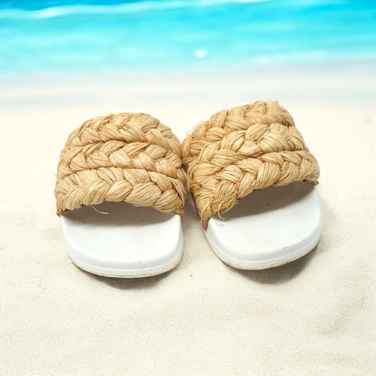 Robert Clergerie Womens Straw Raffia Idalie Slides Sandals White Platform 38 7.5
