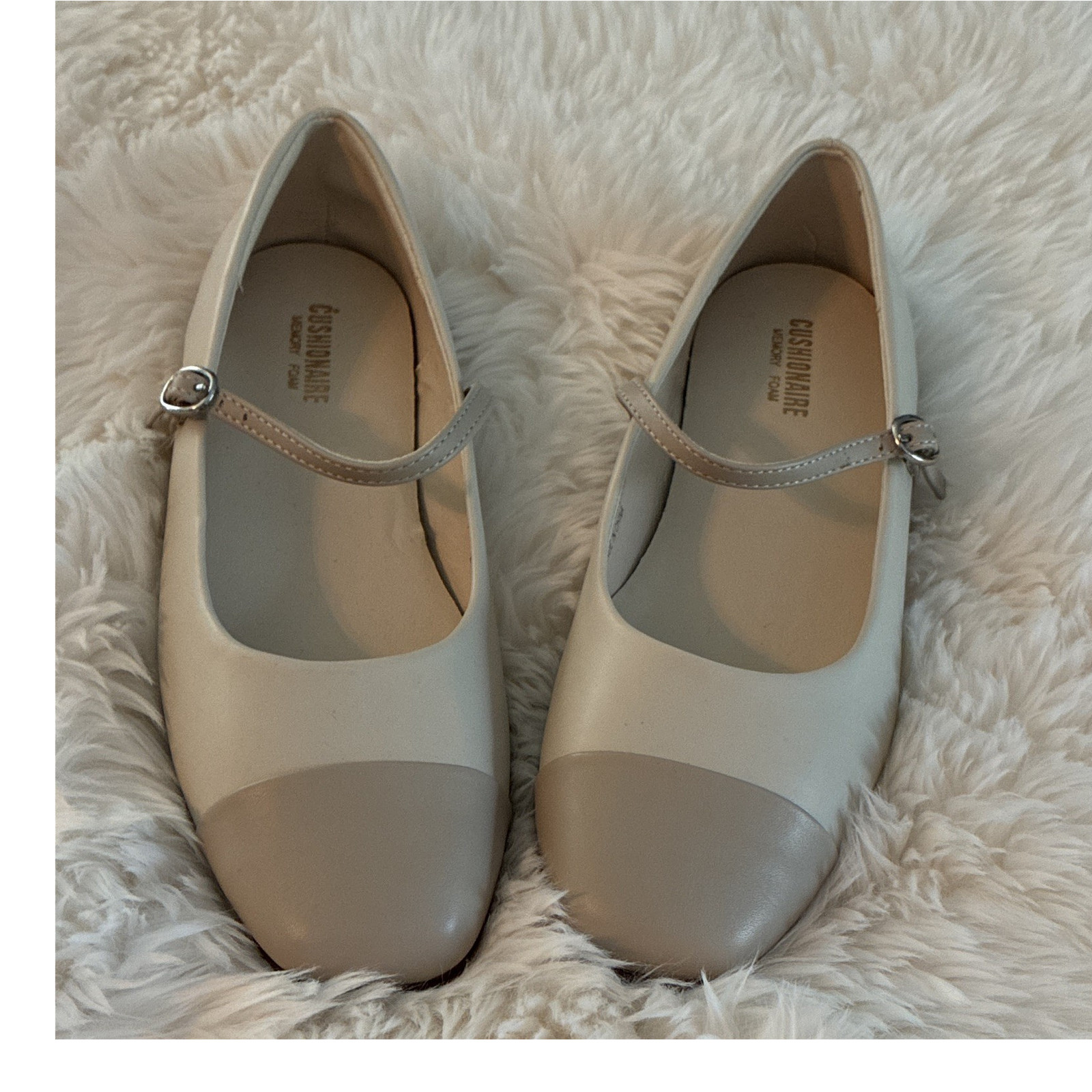 Cushionaire Memory Foam Buckle Mary Jane Flats Beige Taupe . Woman 7.5