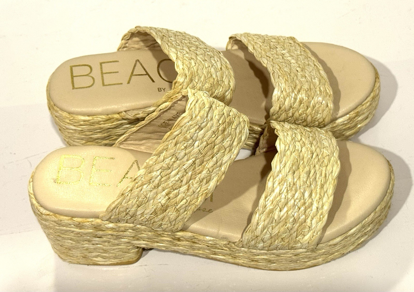 Matisse Raffia Platform Sandals Women’s Block Heel Slides Size 8 US NEW!
