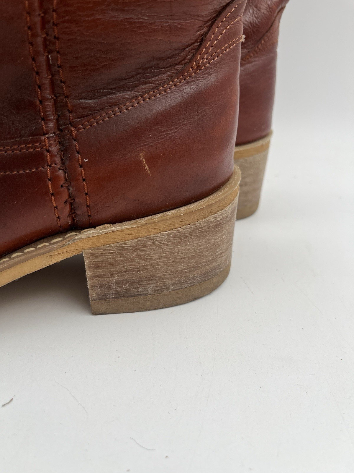Vintage Dingo Acme Campus Womens Brown Chunky Stacked Heel Leather Boots Size 9D