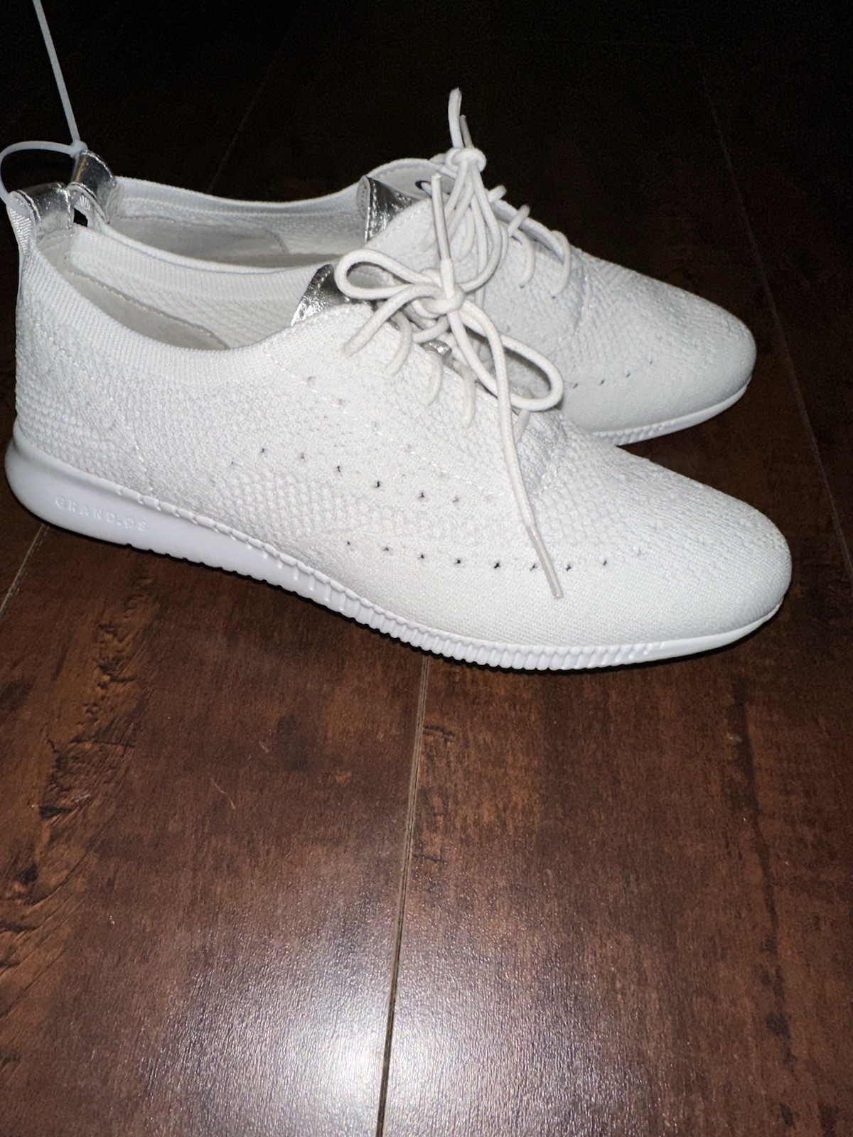 Cole Haan 2.ZEROGRAND Women’s White/Silver Knit Lace-Up Low Top Sneakers