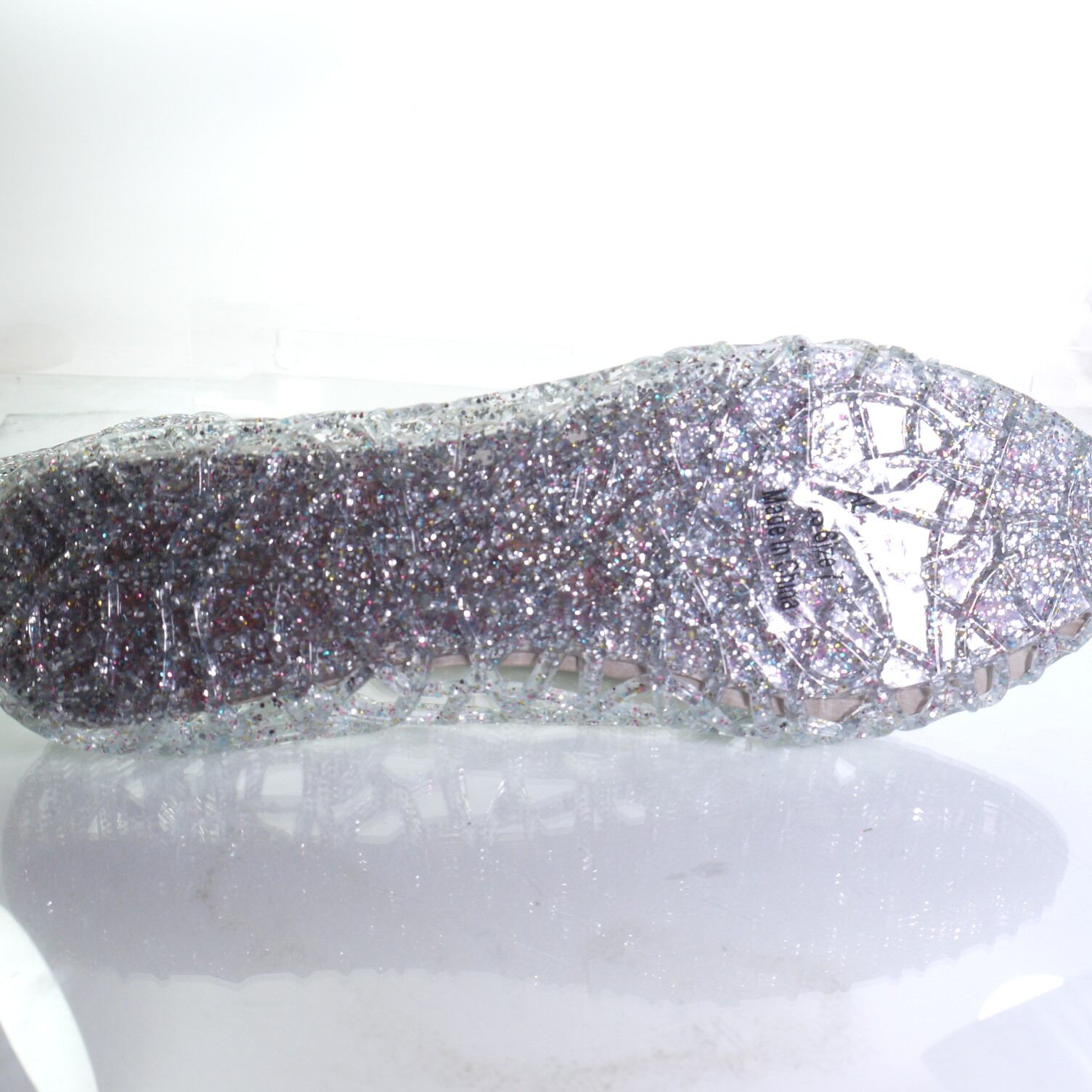 Glaze Alaska PEWTER Fashion Glitter Layered Lines Jelly Ballet Flats.PICK SIZE