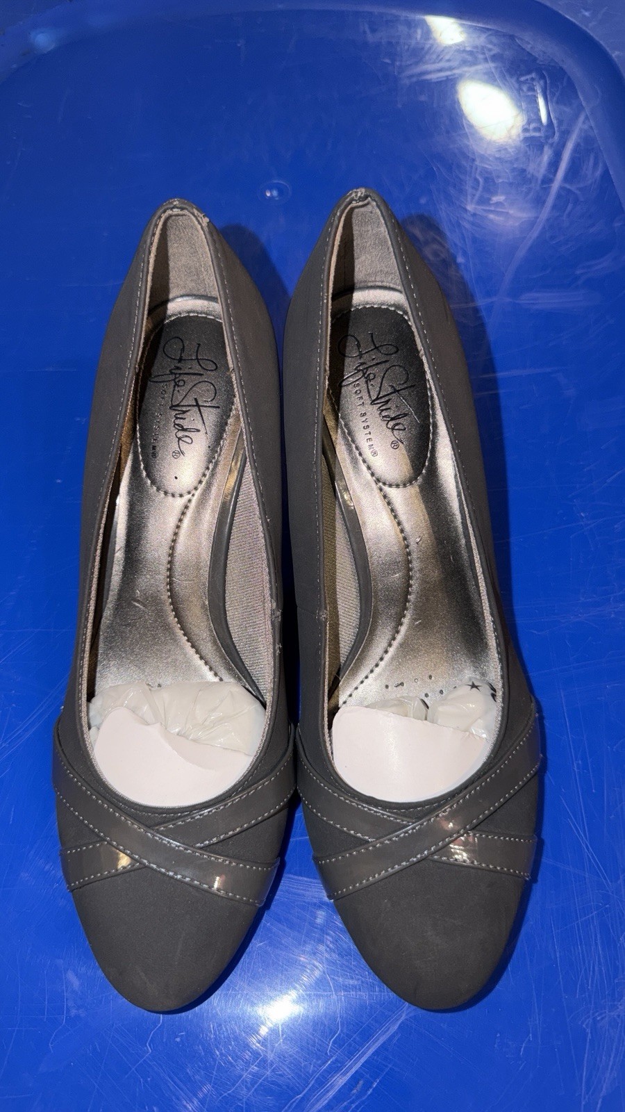 LifeStride Gray Patent Kitten Heel Pumps Women’s Size 8M Man Made Slip On