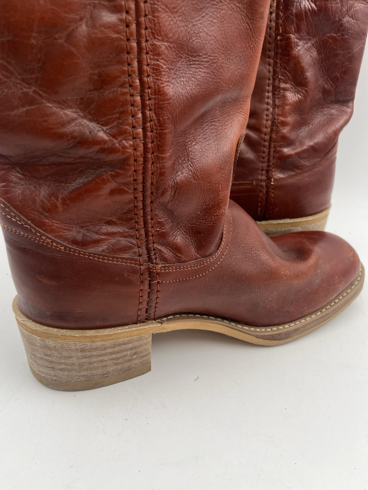 Vintage Dingo Acme Campus Womens Brown Chunky Stacked Heel Leather Boots Size 9D