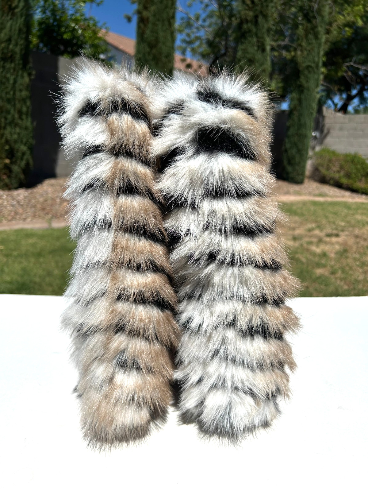 Azalea Wang Briash Boots Booties 8 Black & White Chevron Striped Faux Fur NEW