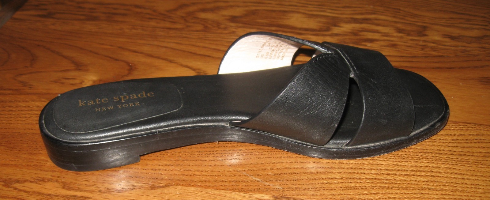 kate spade new york DOCK Black Leather Slide Sandals Logo Slip On Women US 5.5 B