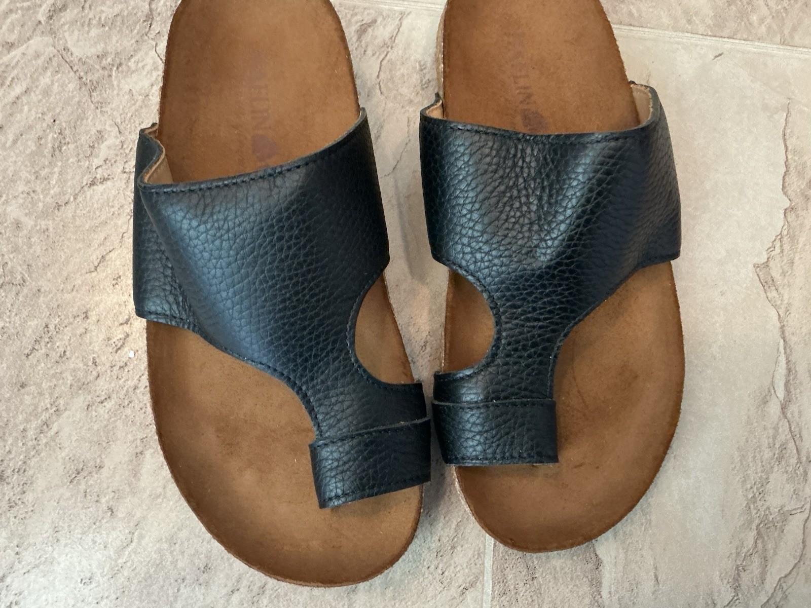 New Haflinger Bio Anka Black Leather Toe Wrap Slides Sandals Women 36