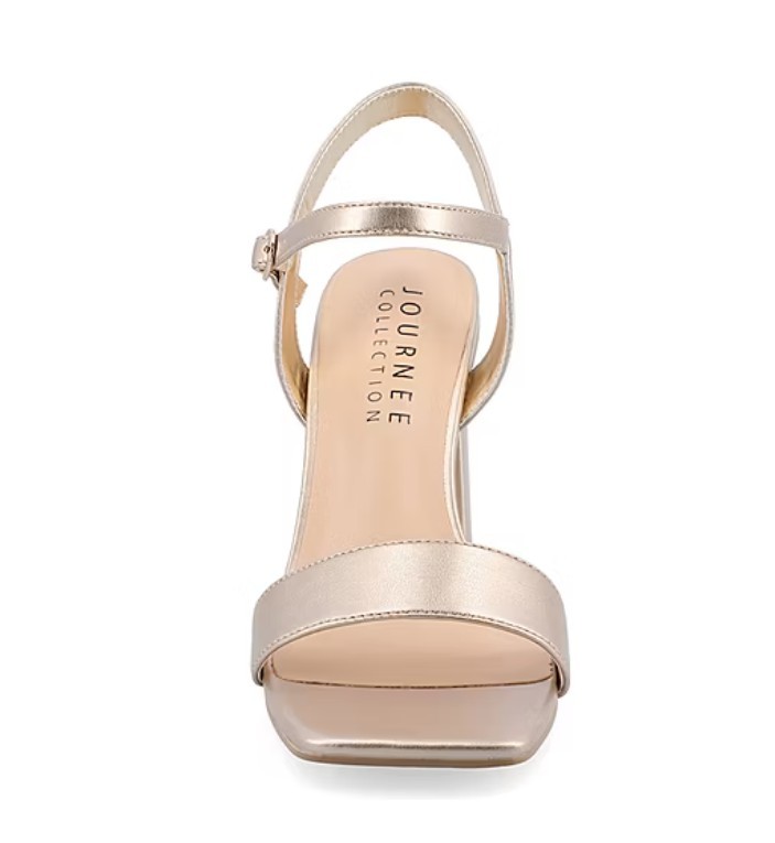 Journee Collection Women’s Size 7 Tivona Block Heel Dress Sandals, Gold