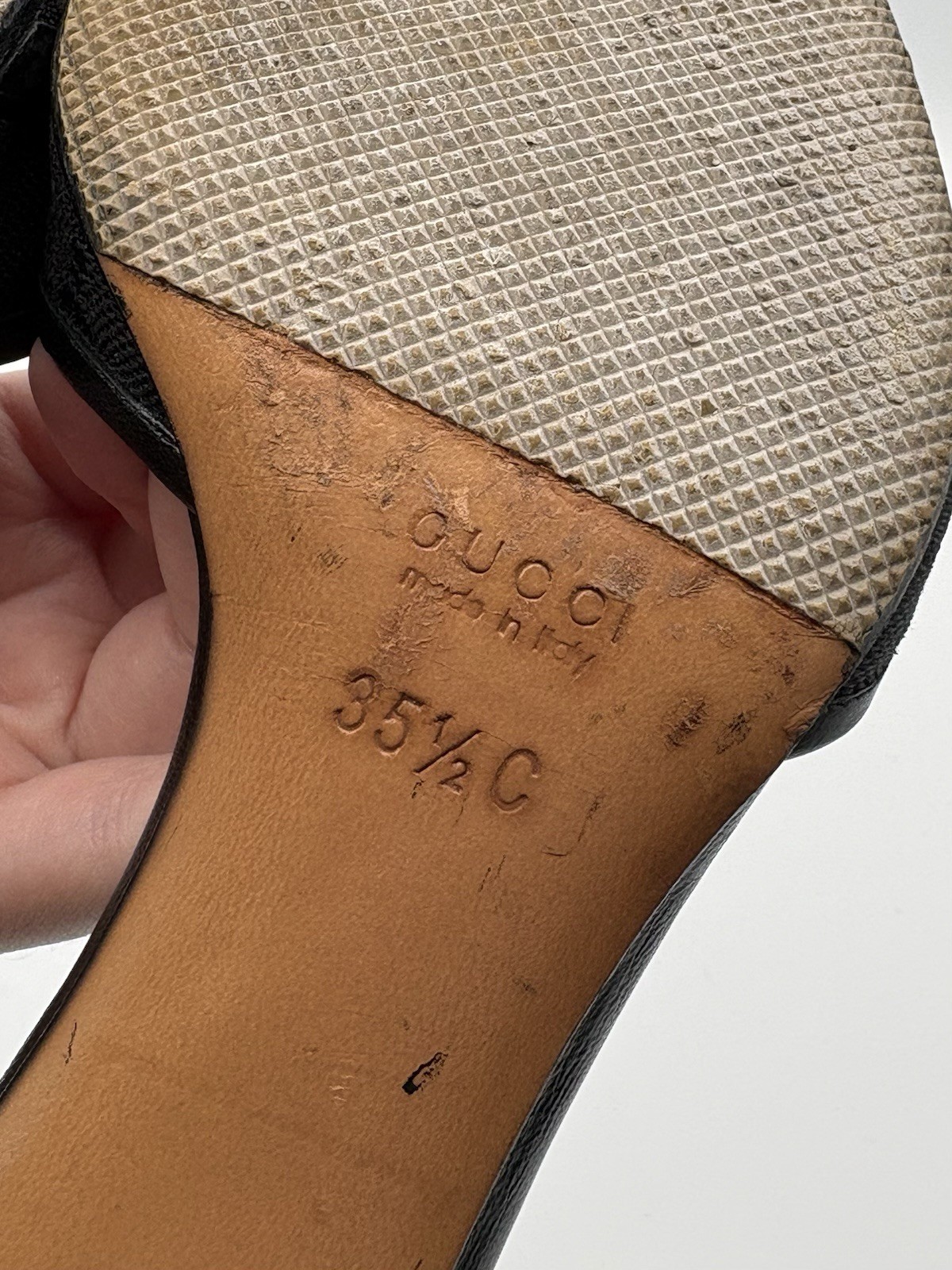 Gucci Black Leather Mules Canvas GG Logo Silver Horsebit Heels Y2K Size EU 35.5