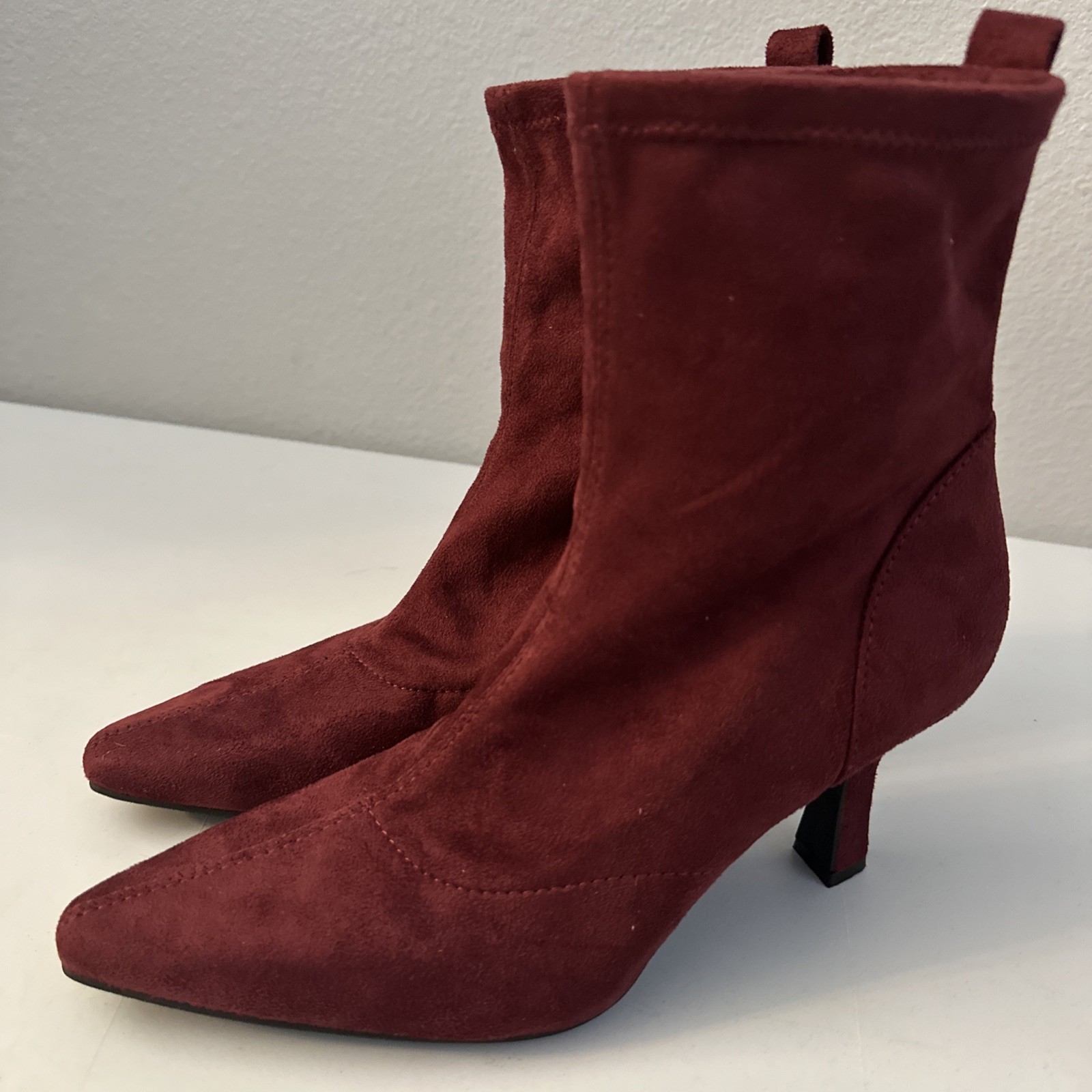 JCP Worthington Olympia Ankle Boots Women’s Size 9.5 Ox Blood Slip-on 3.25″ Heel