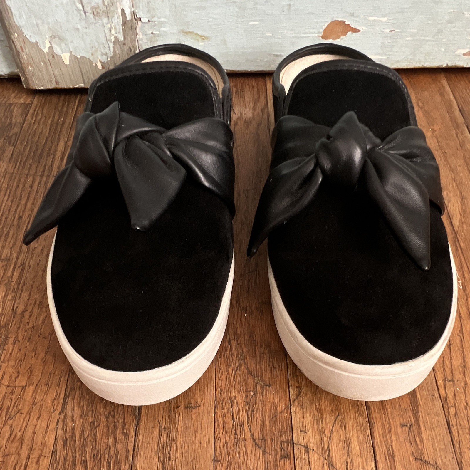 Women’s Spenco Orthotic Suede Slip-On Mule Flats w/Bow Black & Gray US 8.5