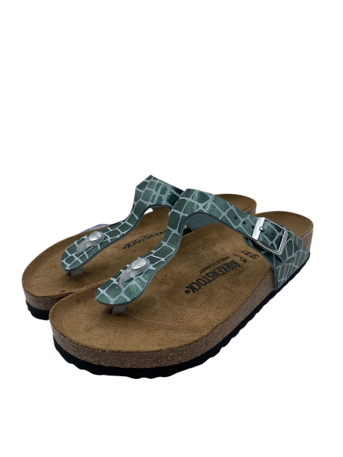 Birkenstock Gizeh Thong Sandals Gator Gleam Pearl Light Mint Silver US W/9