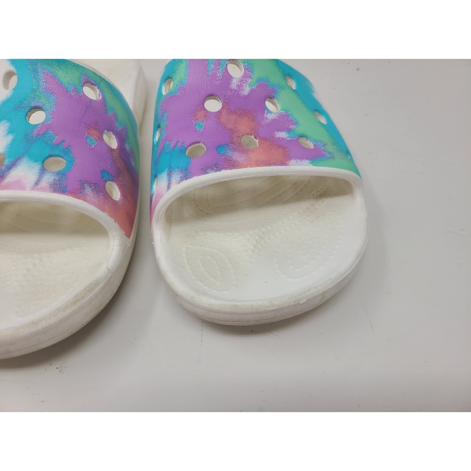 Crocs Classic Womens Size 8 Pink Blue Pastel Tie-Dye Slide Sandals