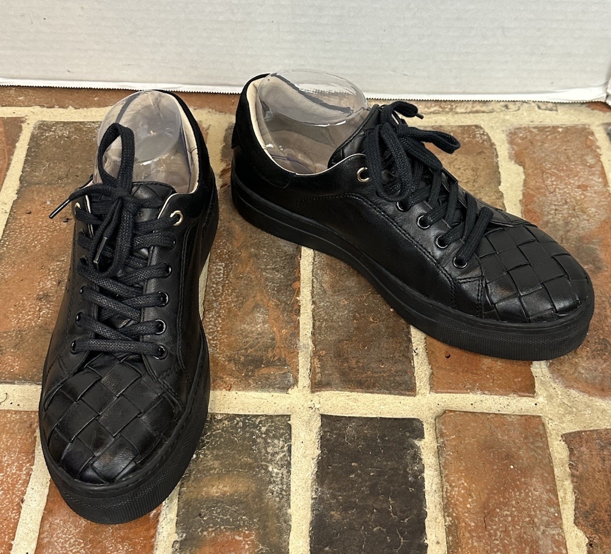 JATAREA Black Leather Sneakers Basket Weave Platform Comfort Shoes Women’s 8