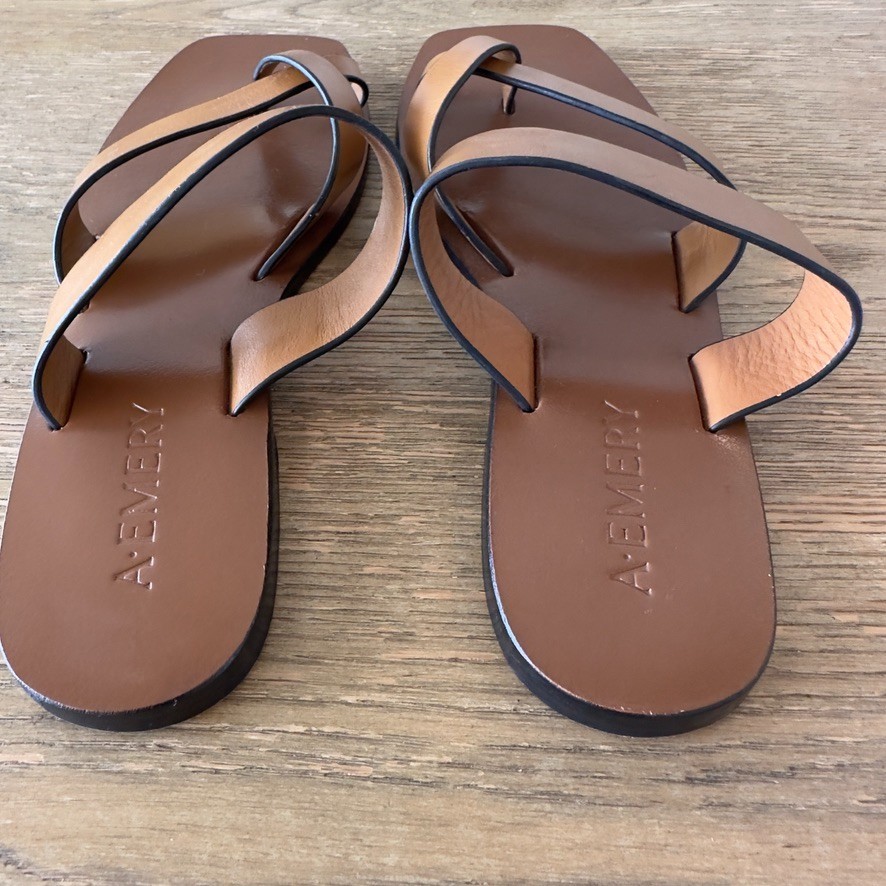 A. Emery Carter Minimalist Brown Full Grain Leather Sandals-Sz 38/US7-RRP $160