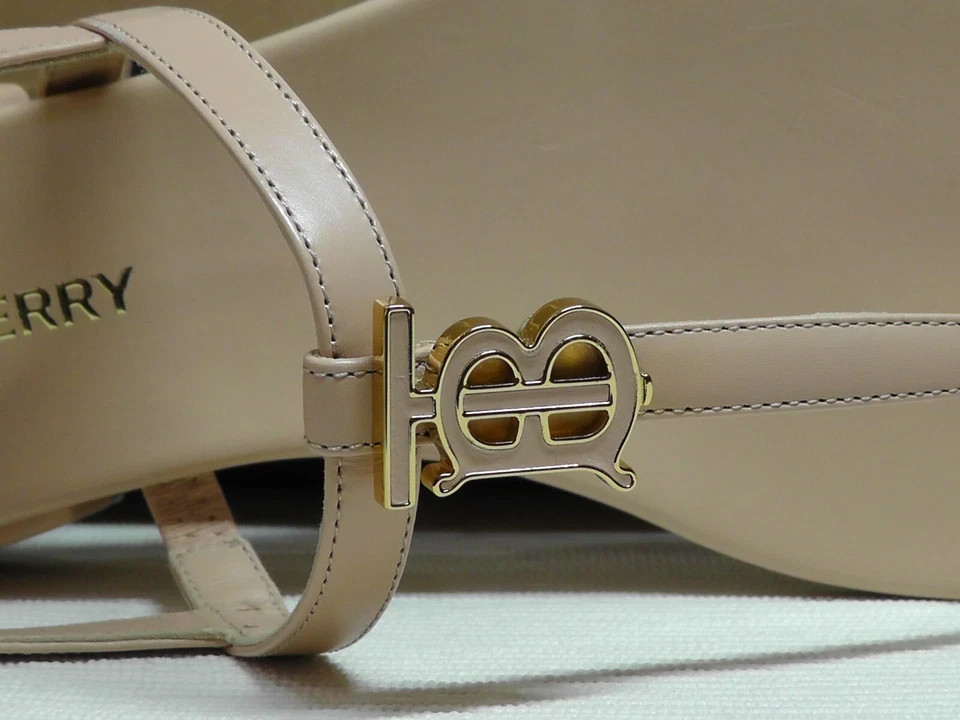 BURBERRY Pale Nude EMILY T-Strap Leather Thong Sandals Size 36.5 US***$720**NIB