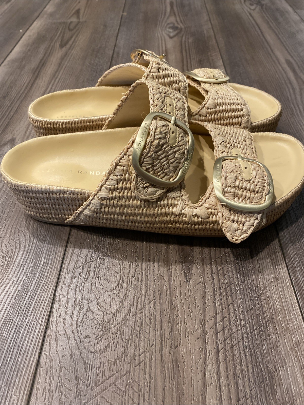 Loeffler Randall Theo Two Strap Chunky Woven Raffia Sandals Size 9 ~SOLDOUT