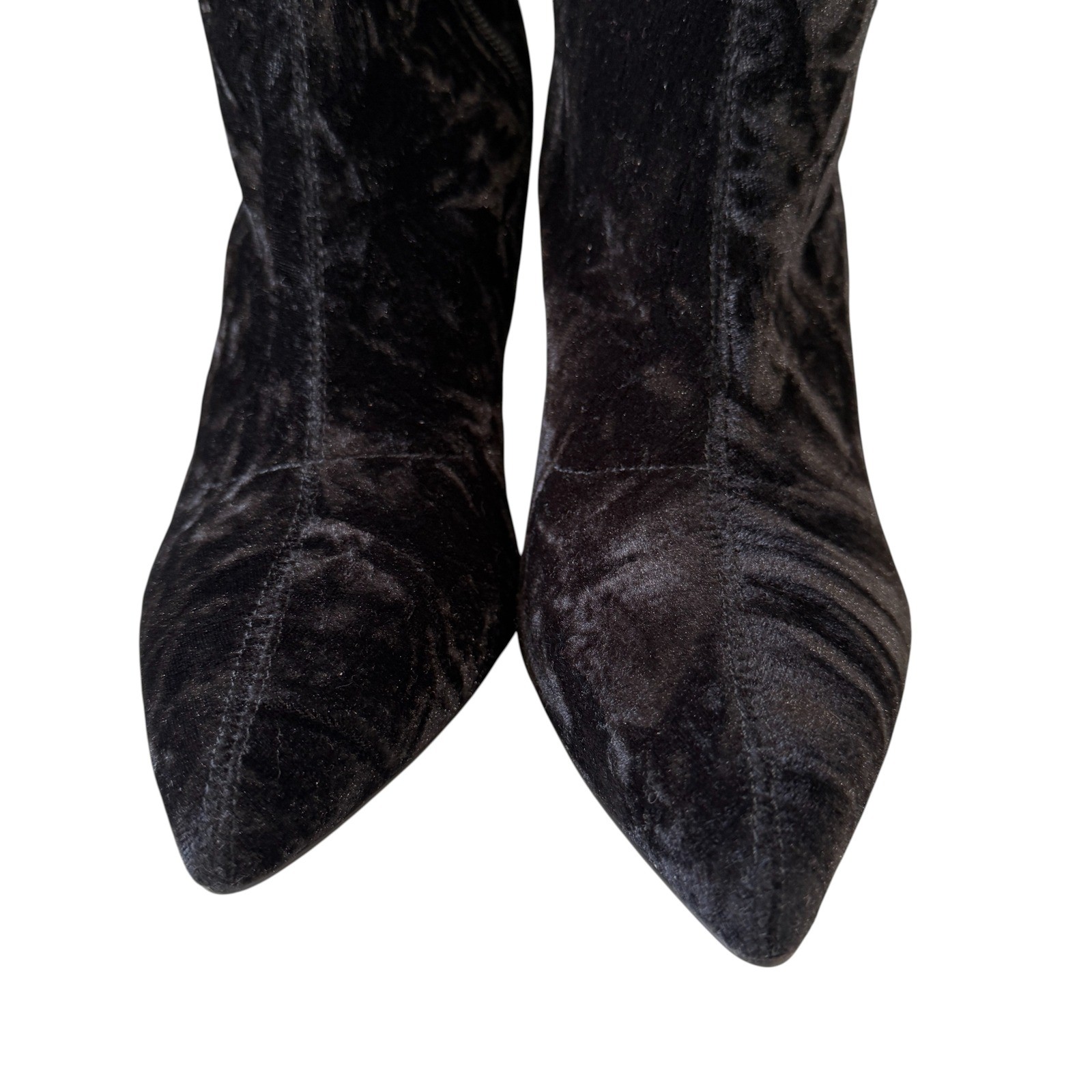 Black Velvet Knee High Stiletto Boots Womens 7 Goth Glam Coquette Statement